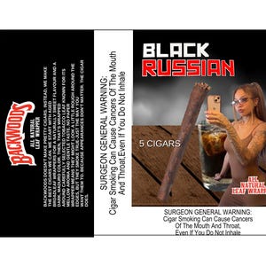 Paquete de 5 envoltorios de tabaco Black Russian personalizables con foto, plantilla de envoltorio de tabaco.