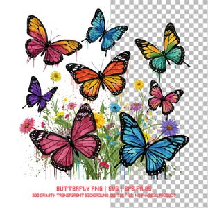 Cute Floral Butterfly PNG - Butterflies Clipart Digital Download, Printable Art, Instant Download, Nature Illustration, Scrapbooking Graphic