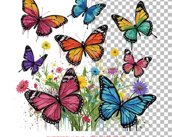 Floral Butterfly Clipart: Nature Illustration PNG SVG EPS (Digital Download)