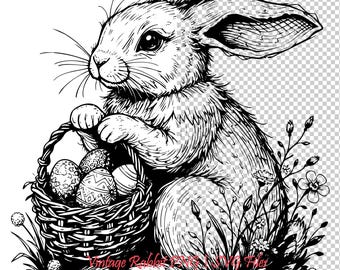 Vintage Rabbit Engraving Style SVG PNG – Realistic Bunny Easter Cut File (Digital Download)