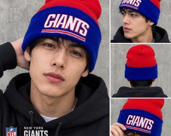 Vintage New York Giants Beanie Made in USA Schuessler Knitting Mills NFL Football Knit Hat Red Blue Embroidered GIANTS Winter Cap