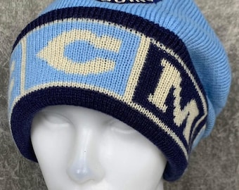 Vintage Pittsburgh Penguins CCM Beanie NHL Hockey Pom Pom Knit Hat Powder Blue Spellout Made in Taiwan