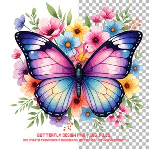 Cute Floral Butterfly PNG - Butterflies Clipart Digital Download, Printable Art, Instant Download, Nature Illustration, Scrapbooking Graphic