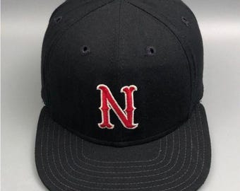 Vintage Nebraska Cornhuskers New Era Fitted Hat Made in USA Black Red N Logo College Cap