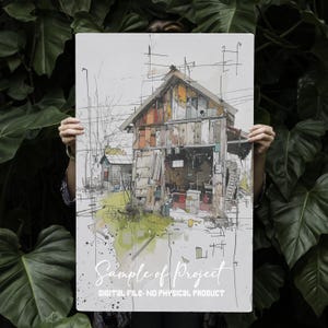 Rustic Barn Landscape Painting: Farmhouse Wildflower Print (Digital Download)
