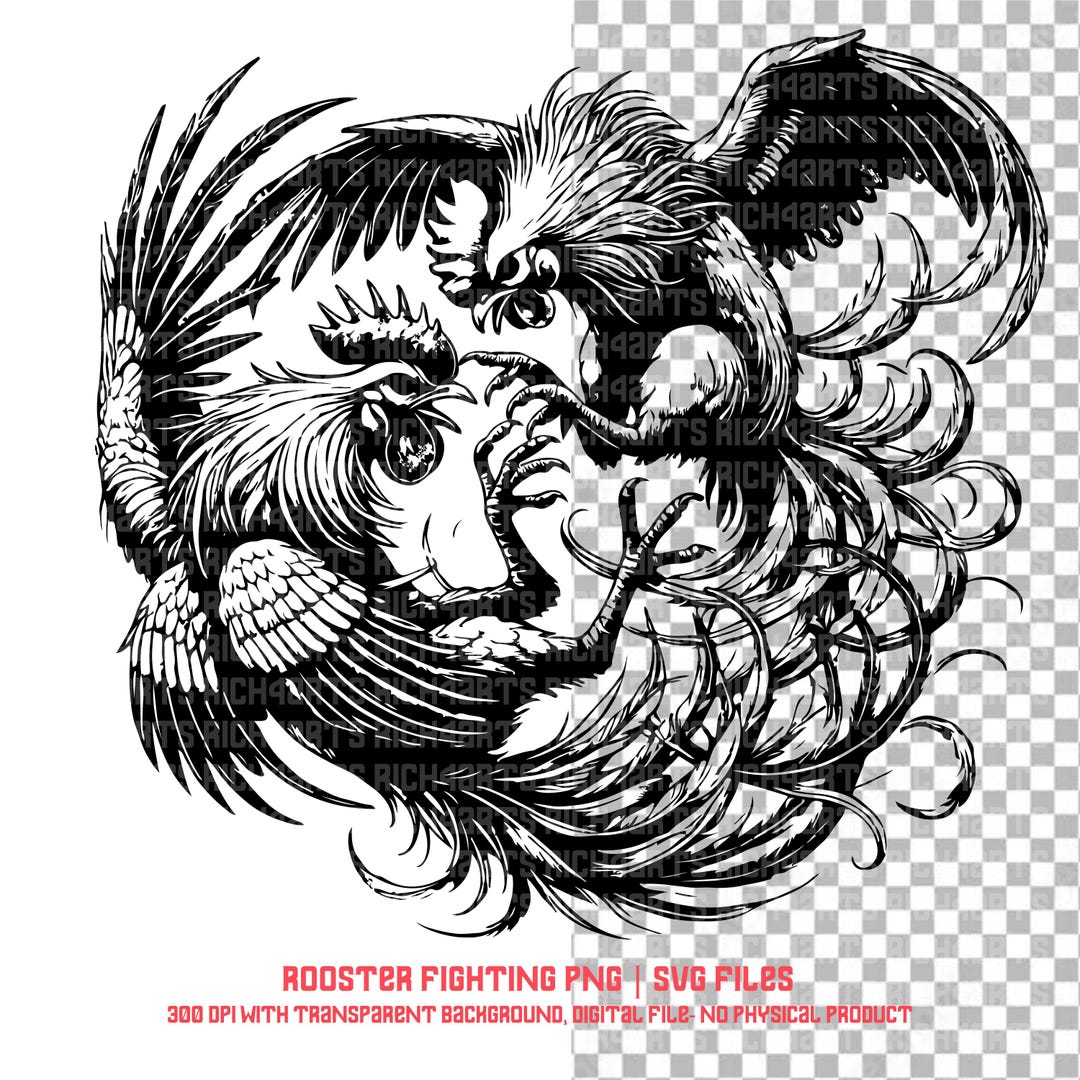 Angry Rooster Fight SVG: Strong Chicken PNG Clipart (digital Download ...