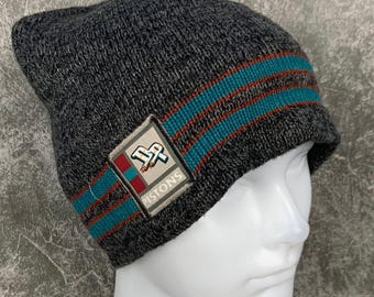 Vintage 90s Detroit Pistons Sports Specialties Beanie Made in USA NBA Knit Hat Teal Gray Basketball Winter Cap