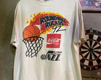 Vintage 1992 Utah Jazz T Shirt XL Round Ball Ruckus Coca Cola Hanes Beefy T Single Stitch Made in USA 90s NBA Tee