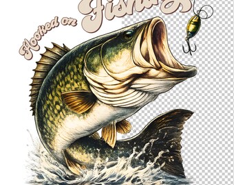 Bass Fishing Clipart, Hooked on Fishing Illustration (Digital Download)