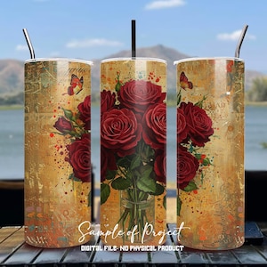 Red Roses Tumbler Wrap PNG 20 oz Skinny Tumbler Sublimation Design Instant Digital Download Only, Valentines Day Seamless Tumbler Wrap