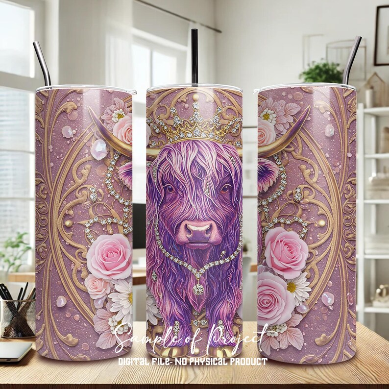 3D Highland Cow Tumbler Wrap PNG | Valentines Day Sublimation Design ...
