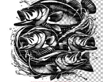 Schwarzer Bass Fischen: SVG PNG Datei (Digitaler Download)