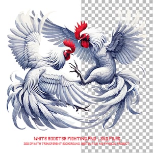 Fighting White Rooster Clipart: Strong Chicken SVG, PNG Files