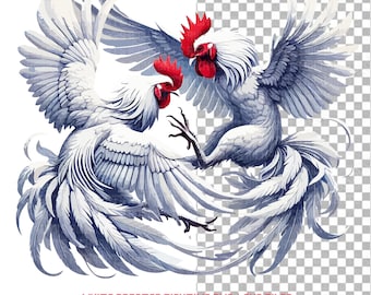 Fighting White Rooster Clipart: Strong Chicken SVG, PNG Files
