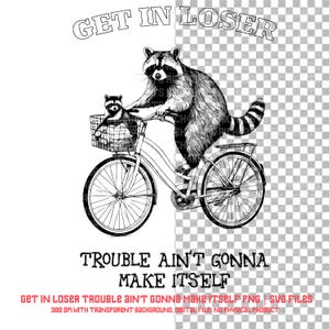 Mischief Raccoon SVG PNG: Funny Raccoon on Bike (Digital Download)