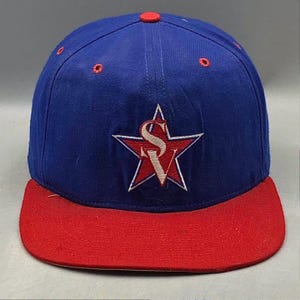 Vintage New Era Pro Model Snapback-keps Tillverkad i USA DuPont Visor Blå Röd Stjärnlogotyp Grå Underbrätte 80-90-tal