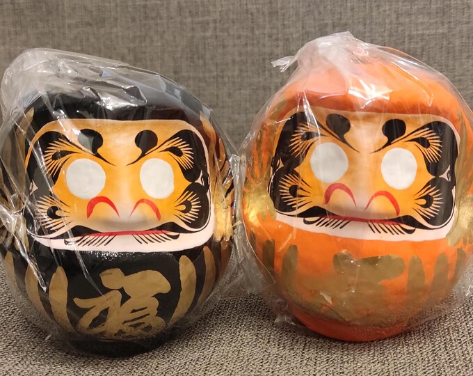 Japanese Takasaki Daruma (black & Orange Pair HYPER) 日本産高崎だるま (黒とオレンジの ...