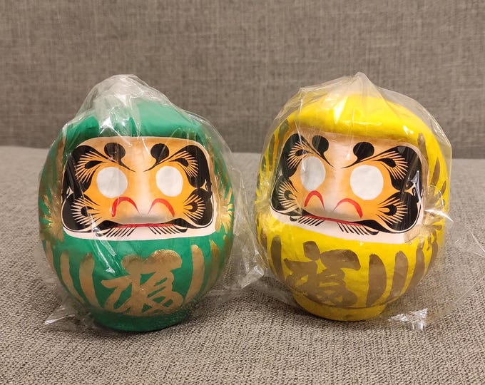 Japanese Takasaki Daruma (green & Yellow) 日本産高崎だるま (緑と黄色のペア HYPER) 日本産 ...