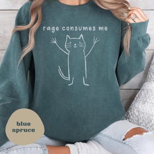 Comfort Colors® Rage Consumes Me Cat Sweater Funny Weird Cat Sweatshirt Gift for Millennial Humor Crewneck Unhinged Cat Lover Gift