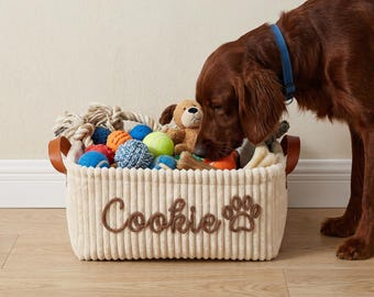 Cesta personalizada para juguetes de perro, cesta de almacenamiento para mascotas con bordado de punto personalizado - Organizador de juguetes para gatos con nombre
