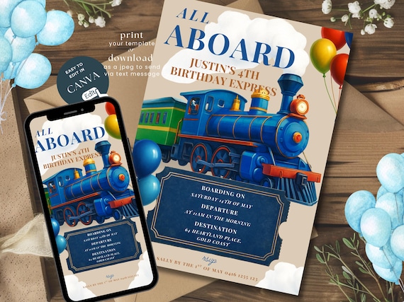 4th birthday train invite boy | Train invitation 4th birthday | Train Theme 4th birthday | Train Birthday invitation | boys 3rd train invite
