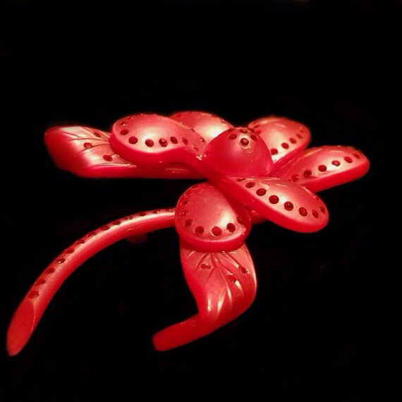 1940s Large 4 Inch Vintage Celluloid Red Rhineston