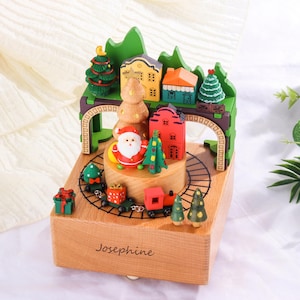 Personalized Christmas Train Music Box: Engraved Wooden Baby Keepsake