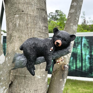 Funny Black Bear Garden Statue: Napping Tree Decor