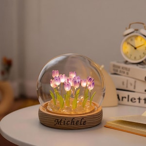 Personalized Tulip Lamp: Engraved Night Light, Birthday Gifts