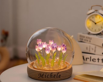 Personalized Tulip Lamp: Engraved Night Light, Birthday Gifts
