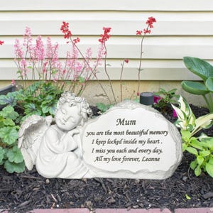 Personalized Memorial Garden Stone with Angel: Engraved Sympathy Gift