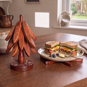 Personalized Wooden Tree Shape Trivet Set,Tree Coasters stored for hot Dish/Pot/Bowl/teapot/hot Pot Set, Christmas Home & Living Gift Idea
