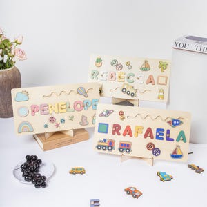 Personalized Wooden Name Puzzle for Girls Boys, Colorful Educational Toy with Name, Handmade Birthday Christmas Gift for Baby, Newborn Gift