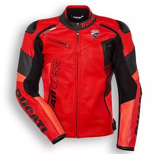 Ducati Corse Leather Motorcycle Jacket: CE Armored Biker Gear