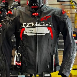 Alpinestars Genuine Men&#39;s Motorbike Leather Jacket CE Approved, Racing Tour Leather Jacket, Genuine Cowhide Perforated Biker Leather Jacket