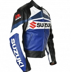 Suzuki Racing Motorbike Cowhide Leather Jacket New Suzuki Men&#39;s Motorcycle Biker Jacket, Handmade Suzuki GSX-R Racing Leather Jacket