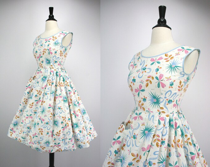 50s Dress Vintage Mid Century Modern Novelty Print Starburst Etsy