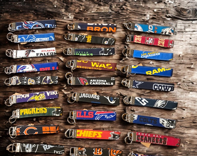 Handmade Cotton Keychain Wristlet, Sports Teams Key Fob