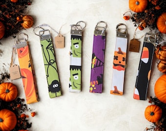 Handmade Cotton Keychain Wristlet, Halloween Themed Key Fob