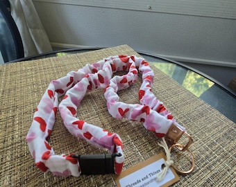Pink and Red Heart Scrunchie Breakaway Lanyard/Badge Holder