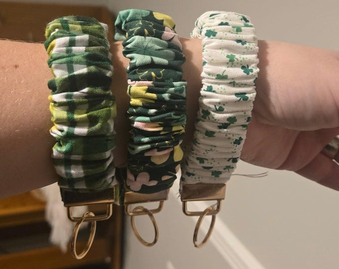 Handmade Cotton Scrunchie Keychain Wristlet, St. Patrick's Day Themed Key Fob