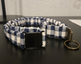 Navy Blue & White Gingham Breakaway Scrunchie Lanyard - Fabric Key Chain, Badge Holder