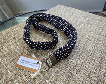 Black/White Polka Dotted Scrunchie Lanyard