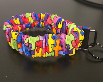 Handmade Cotton Scrunchie Keychain Wristlet, Autism Awareness Key Fob