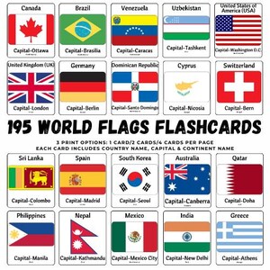 195 BANDEIRAS do Mundo - Nome do País, Capital, Continente | 193 Países Membros da ONU, 2 Estados Observadores Geografia Internacional, Flashcards