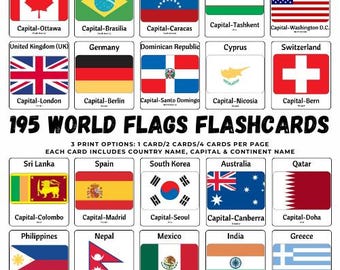 World Flags Flashcards: Geography Learning Cards (Digital Download)