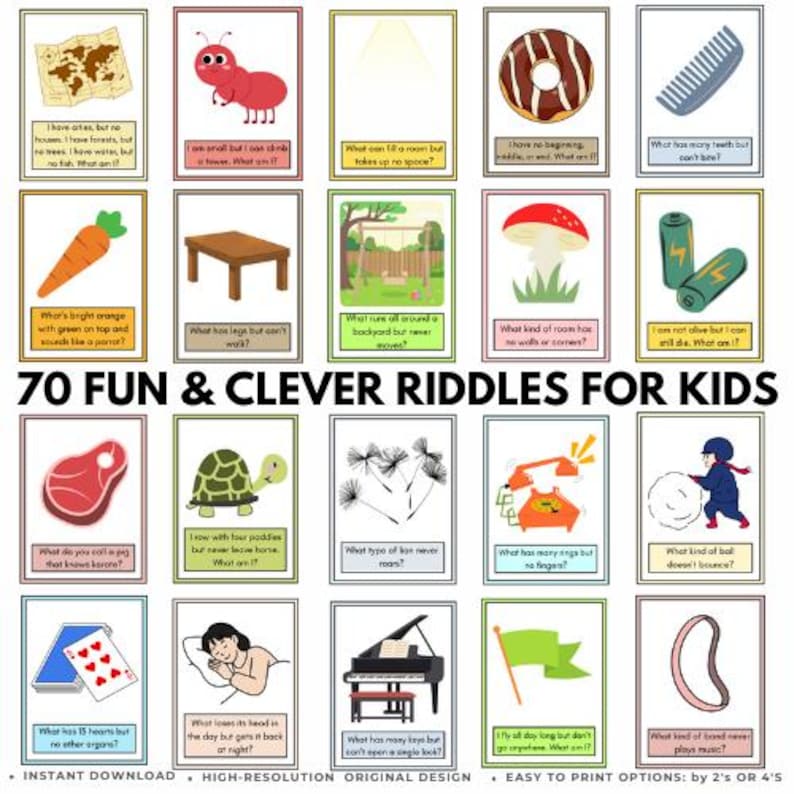 Colour Grid Riddles NEW!!! 70 FUN & Clever RIDDLES Flashcard for Smart Kids (with Answer ...