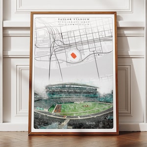 Paycor Stadium Poster, Cincinnati Bengals Fan Geschenk für Ihn Sie, schwarz weiss Digitaler Download Football NFL Trending Wandkunst, Ohio Karte