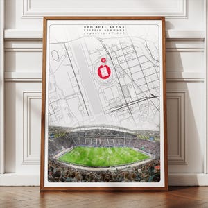 Red Bull Arena Stadion Karte Artwork, modernes digitales Fußball Poster für RB Leipzig Fans, perfektes Fußball Geschenk für sie oder ihn