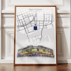 Amalie Arena Lageplan Poster, Tampa Bay Lightning Hockey Art, Digitales NHL Stadion Digitaldruck, Mid Century modernes Geschenk für Ihn Sie